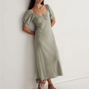 NWT Madewell Sage Sweetheart Puff-Sleeve Midi Dress in size 2